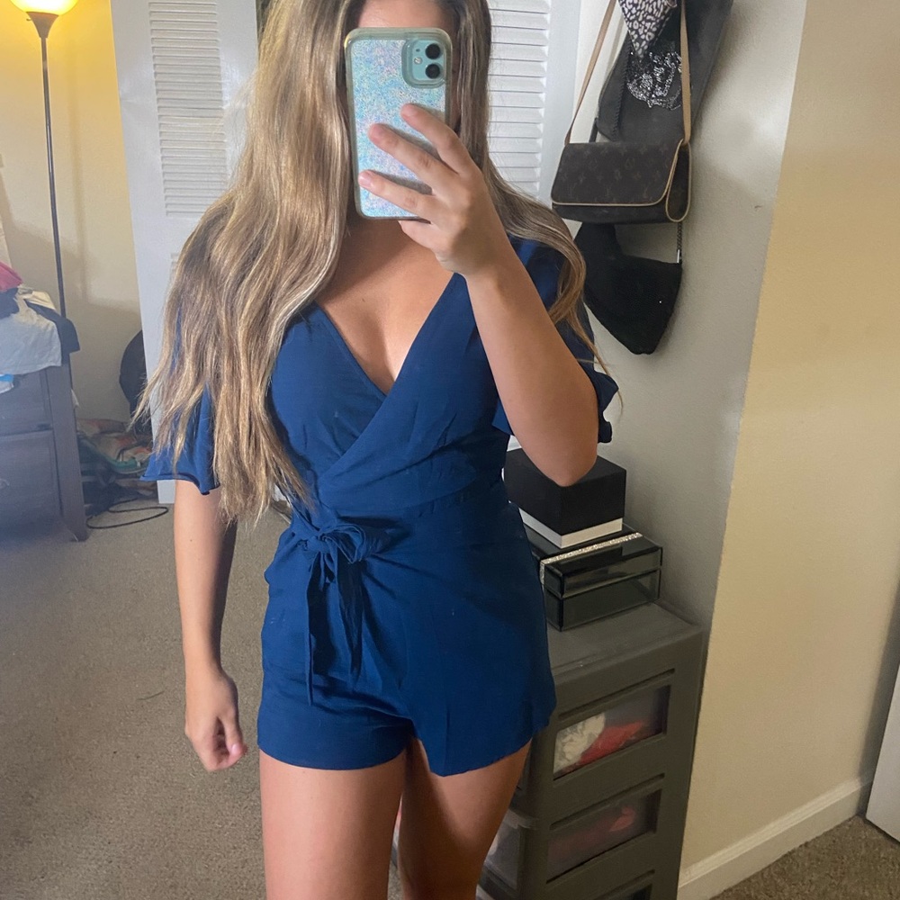 Dark blue navy wrap romper - Picture 2 of 8